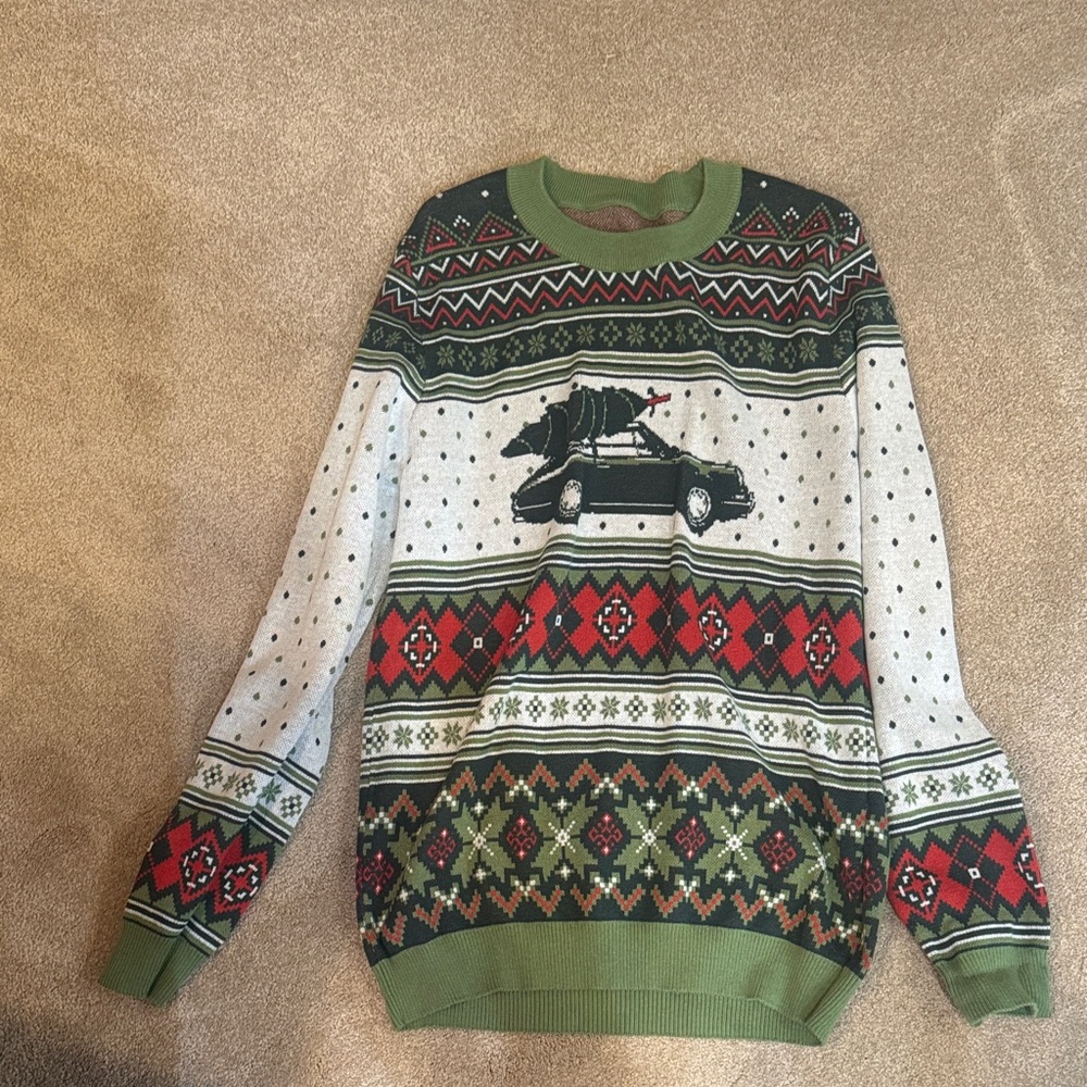 Green and Gray Patterned Men's Sweater